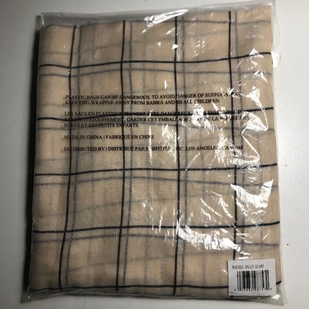 🛒 $15 - NEW Rachel Pally Natural Summer Scarf Cream Grid #2484